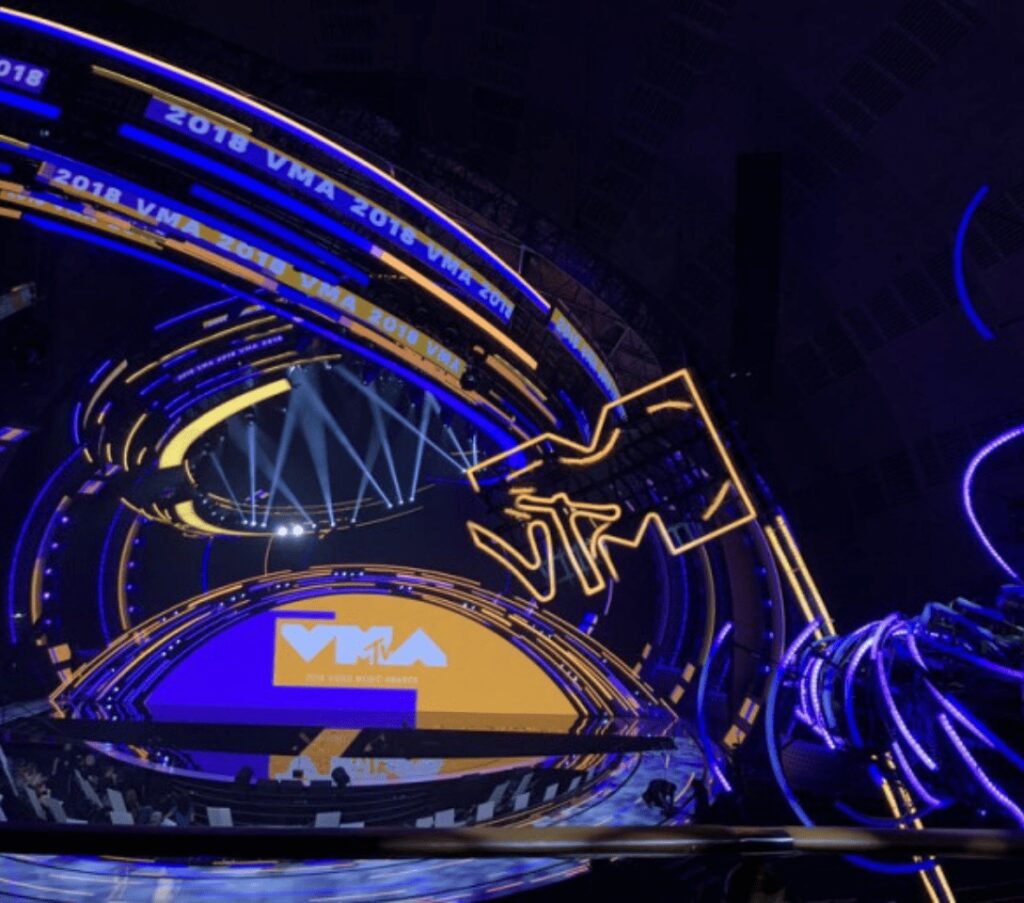 2018 VMA stage with neon lights and logo