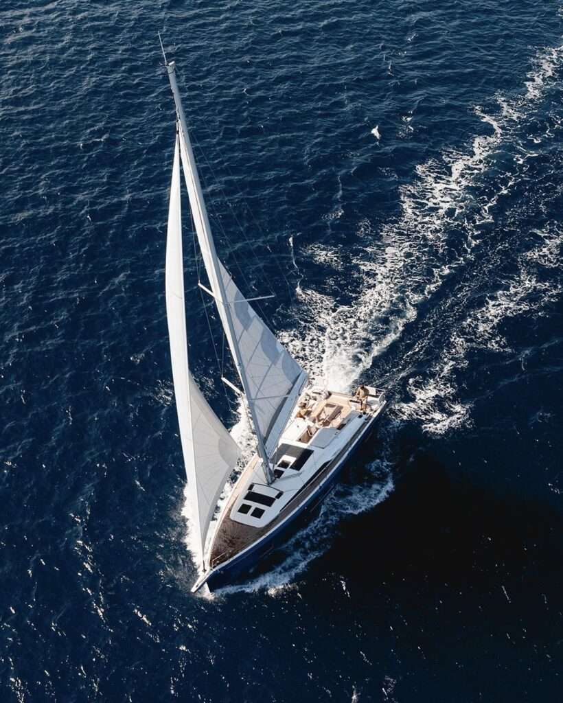 Sailing yacht navigating open ocean waters.
