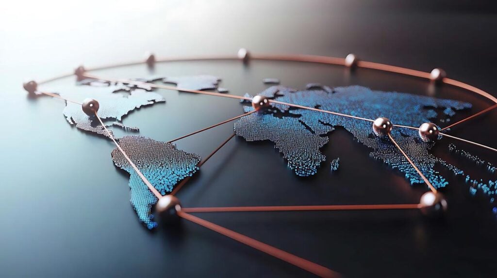 Network connections on a digital world map