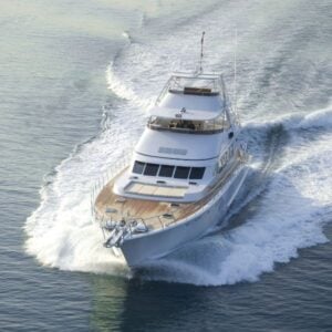 Luxury yacht cruising on open water