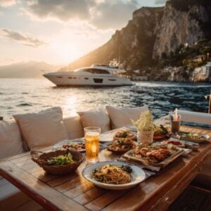 Luxury yacht dining with ocean view