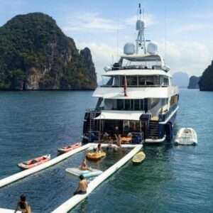 Luxury yacht with water sports equipment