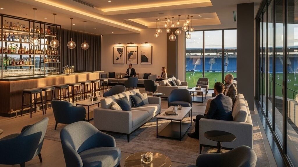 Luxury lounge with bar and stadium view