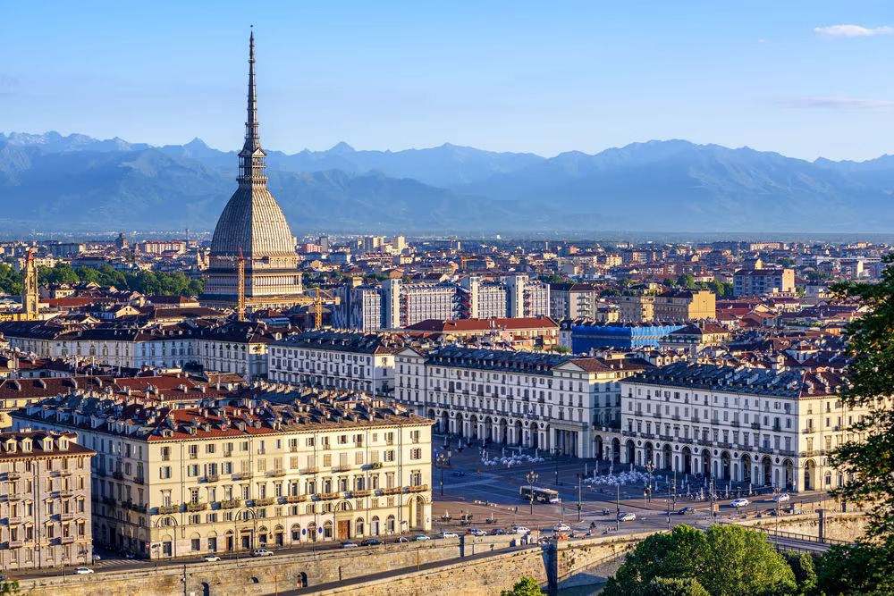 Turin skyline with Mole Antonelliana and Alps