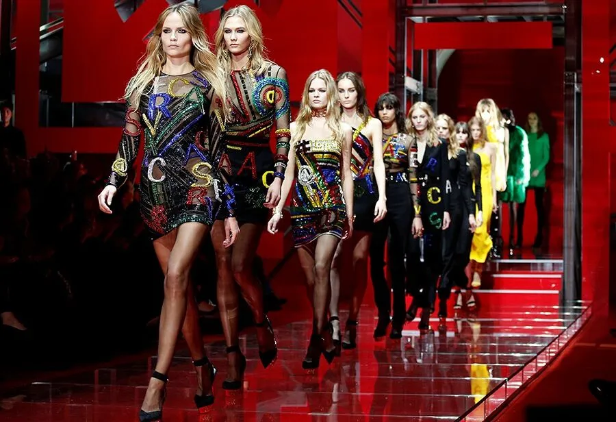 Fashion models on a vibrant runway